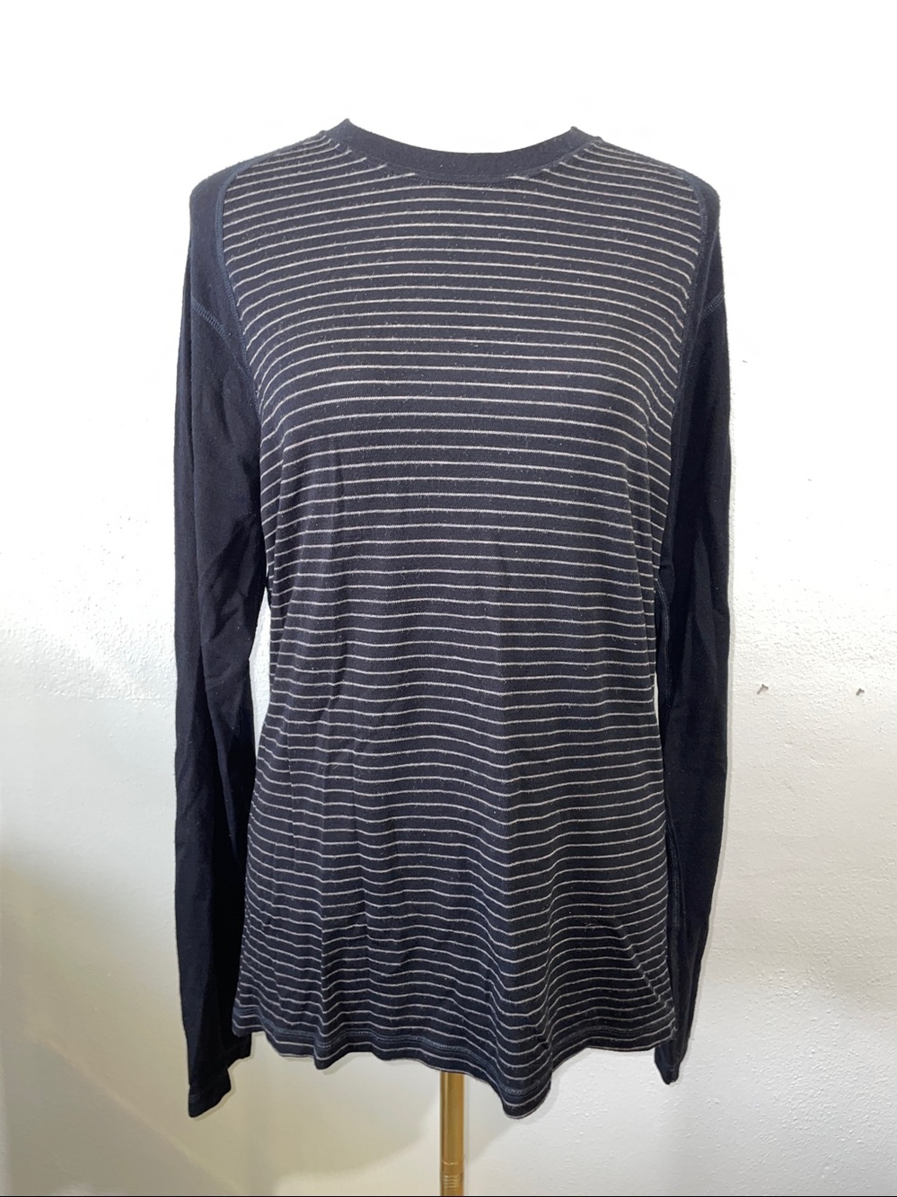 Smartwool Merino Wool Striped Base Layer Long Sleeve Black Gray L Outdoor Unisex
